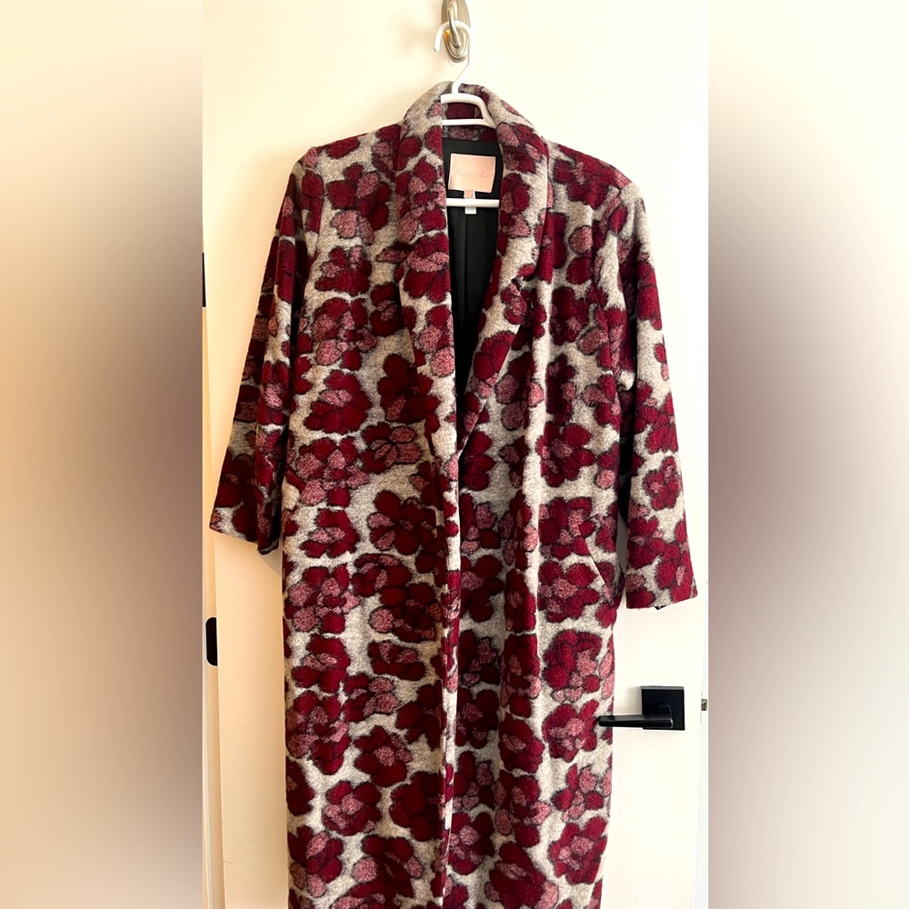 HUTCH - Floral wool type coat, Self Belt, Knee Length, Size 1X